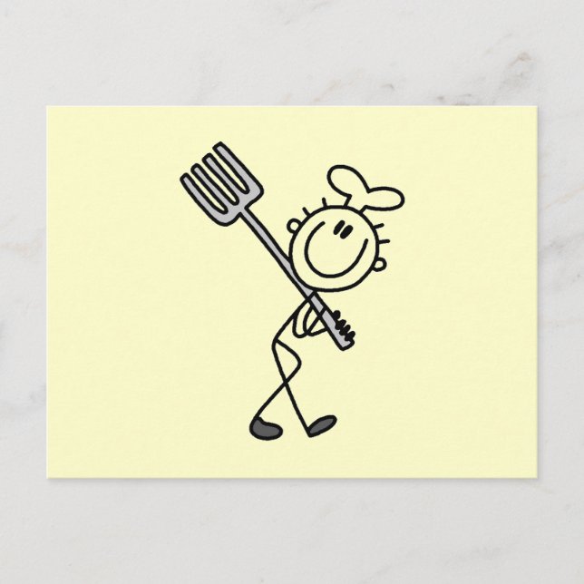 Stäbchenfigur-Koch mit Gabel Postkarte (Vorderseite)