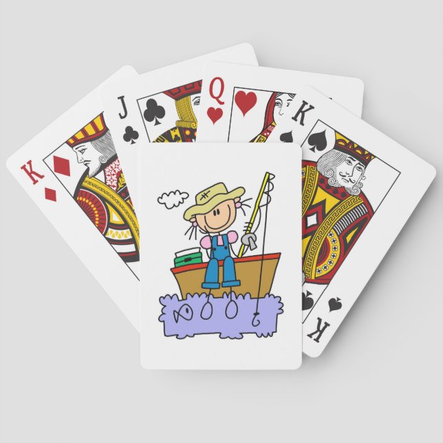 Stäbchenfigur Mädchen Fischen Spielkarten (Rückseite)