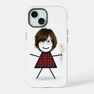 Stäbchenfigur Mädchen mit Gänseblümchen iPhone 15 Hülle