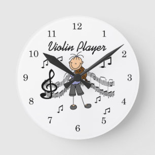 Stabfigur Mädchen Violinspieler T-Shirts und Gesch Runde Wanduhr