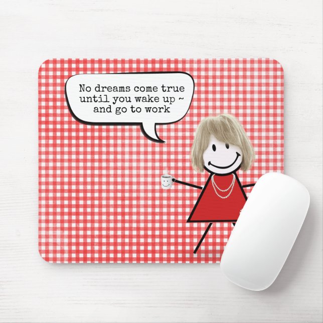 Stabmädchen mit Kaffeetasse auf Gingham  Mousepad (Mit Mouse)