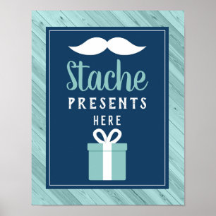Stache präsentiert hier Zeichen, Blau und Aqua Poster