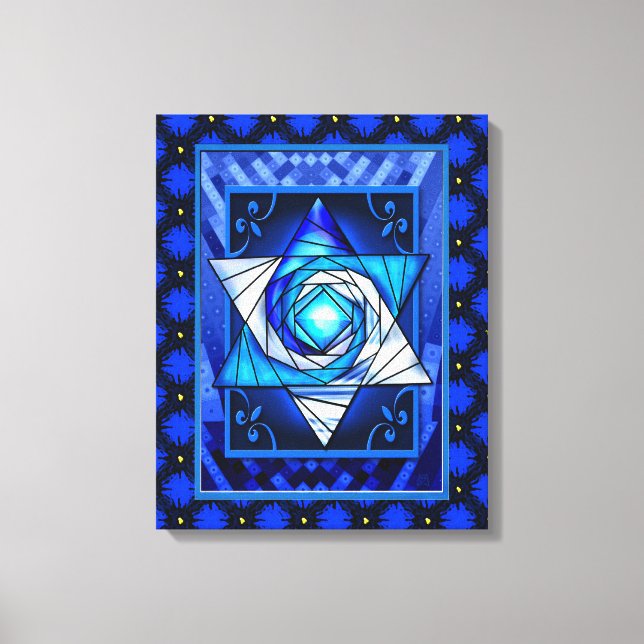 Stached Glass Magen David Quilt Leinwanddruck (Vorderseite)