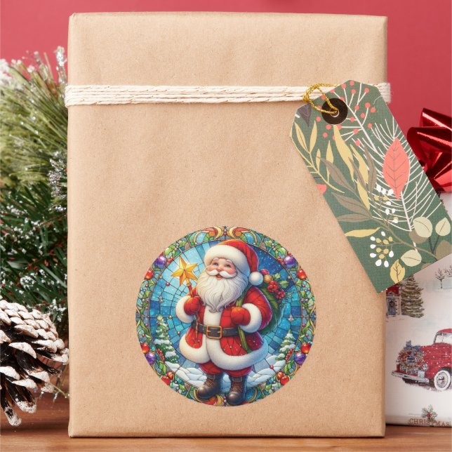 Stached Glass Santa Claus Runder Aufkleber (Feiertag)