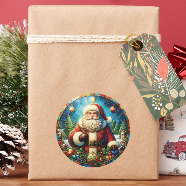 Stached Glass Santa Claus Runder Aufkleber (Feiertag)