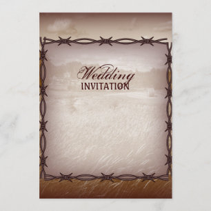 Stacheldraht-Western-Landhochzeit Einladung