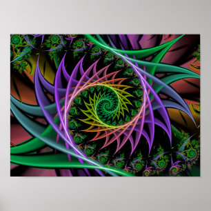 Stachelige Spiralwirbel-Abstrakt-Blumen-Fraktal-Ku Poster