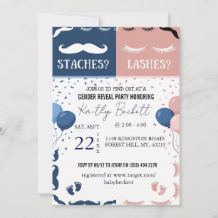 Staches oder Lashes Geschlecht Enthüllung Einladun Einladung