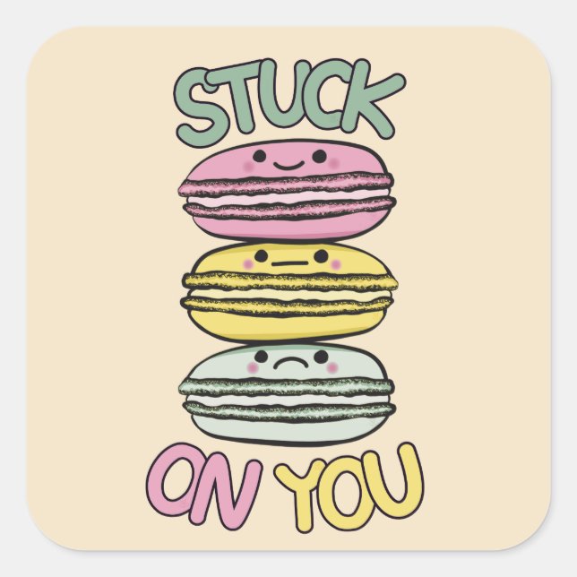 Stack of Cute Kawaii Macarons Quadratischer Aufkleber (Vorderseite)