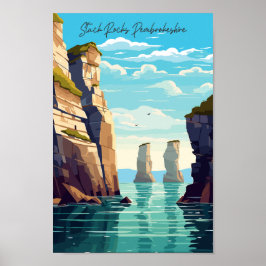 Stack Rocks Pembrokeshire Vintage Reise Poster
