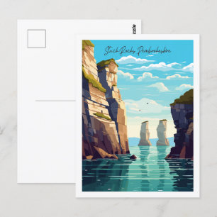 Stack Rocks Pembrokeshire Vintage Reise Postkarte