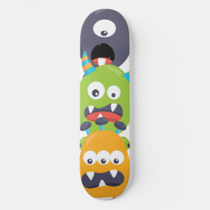 Stacked Monsters Orange Green Black Kids Skateboard