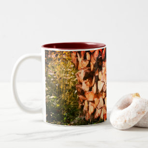 Stacks Firewood Nature Fotografy Zweifarbige Tasse