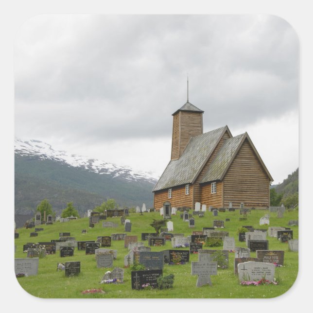 Stadienkirche mit Friedhof, norwegischer Aufkleber (Vorderseite)