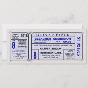 Stadion Ticket Baseball Blue Birthday Save The Date