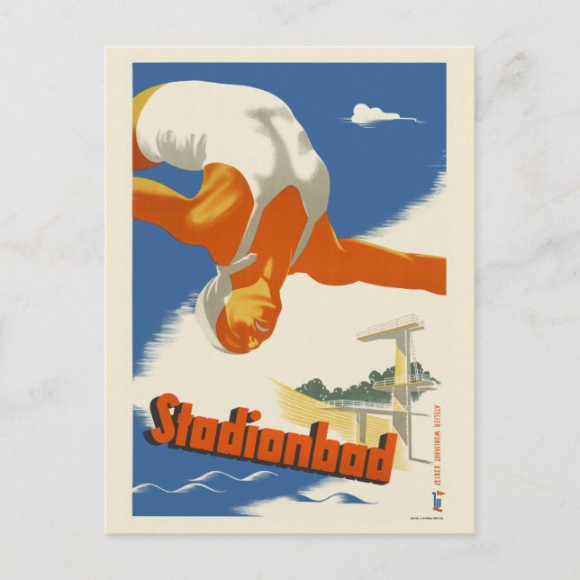 Stadionbad Austria Vintage Poster 1935 Postkarte (Vorderseite)