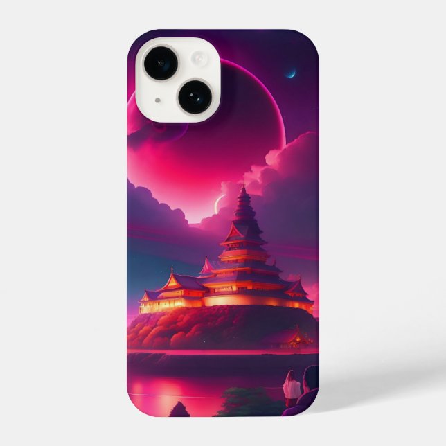 Stadt Anime iPhone 14 Hülle (Rückseite)