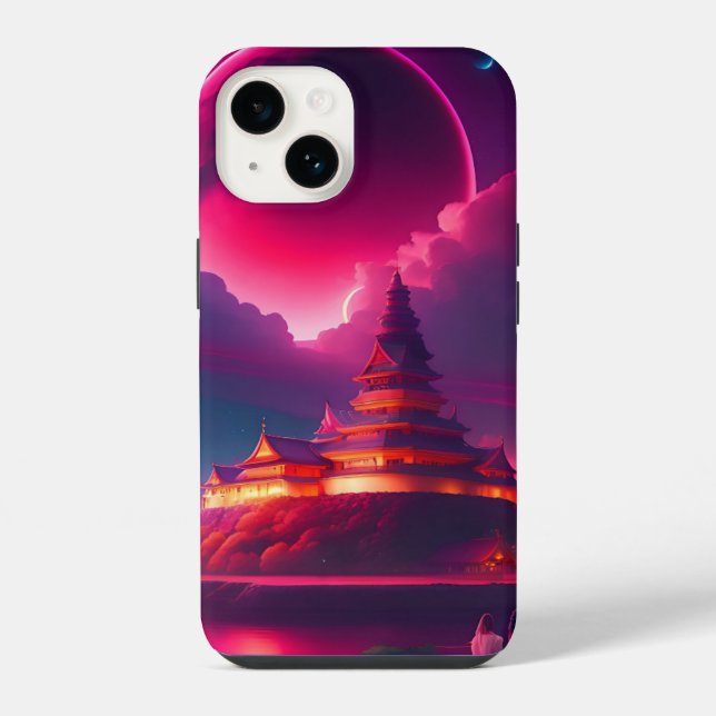 Stadt Anime iPhone 14 Hülle (Rückseite)