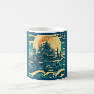 Stadt Atlantis 2 - Holzschnitt Kaffeetasse