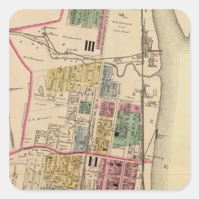 Stadt Bellaire, Ohio Quadratischer Aufkleber (Vorderseite)