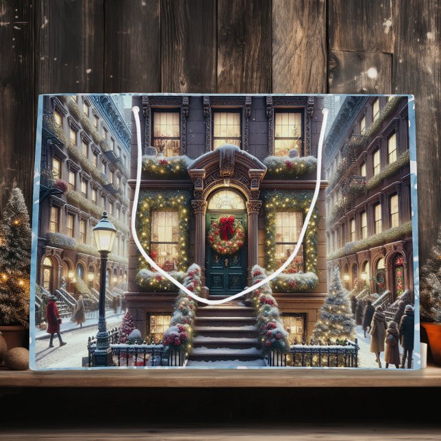 Stadt Brownstone zu Weihnachten Große Geschenktüte (Von Creator hochgeladen)