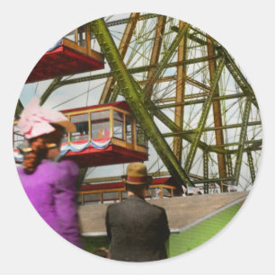 Stadt - Chicago, IL - Das erste Riesenrad 1893 Runder Aufkleber