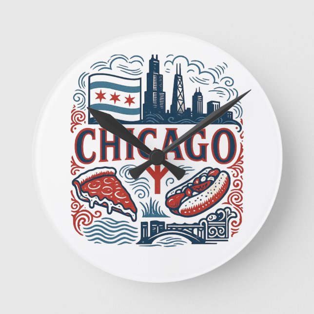 Stadt Chicago Runde Wanduhr (Vorderseite)