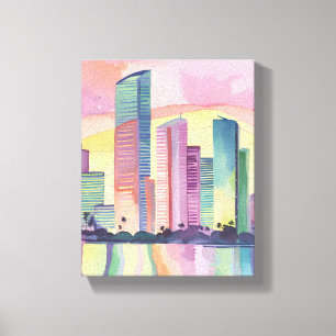 Stadt der Farben   Miami Florida Aquarell-Silhouet Leinwanddruck