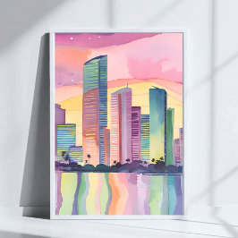 Stadt der Farben | Miami Florida Aquarell-Skyline Poster