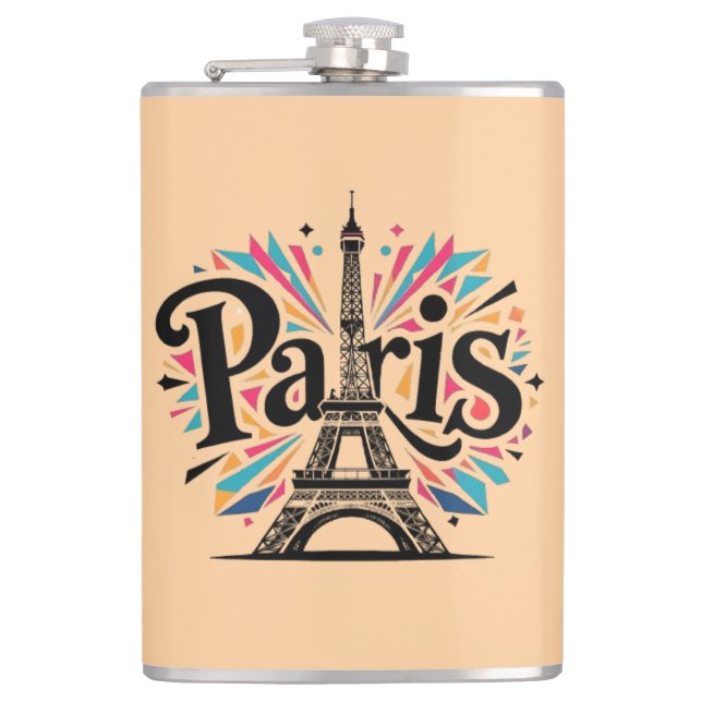 Stadt der Lichter: Bold Paris Typografy Art Flachmann (Vorderseite)