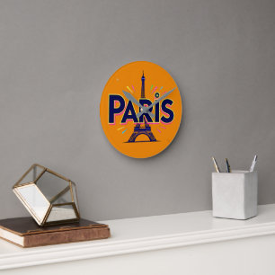 Stadt der Lichter: Bold Paris Typografy Art Runde Wanduhr