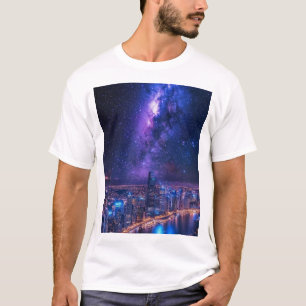 Stadt der Sterne: Futuristische Skyline unter eine T-Shirt