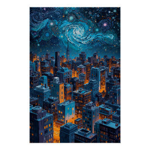 Stadt der Sterne und des Lichts – Urbane Traumland Poster