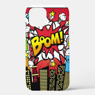 Stadt Hintergrundmaterial mit Comic-Art-Stil Sprec iPhone 12 Hülle