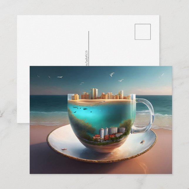 Stadt in der Tasse, Postüberquerung Postkarte (Vorne/Hinten)