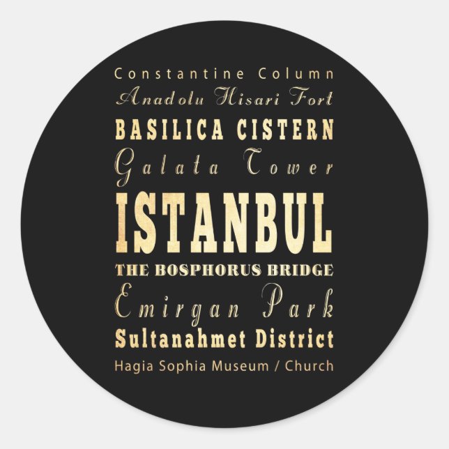Stadt Istanbul Türkei Typografie Kunst Runder Aufkleber (Vorderseite)
