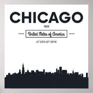 Stadt-Koordinaten Chicagos, Illinois   Poster