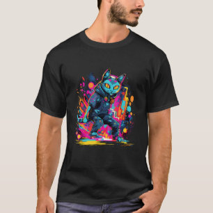 Stadt Kunst Katzen Urbane Katzen Zeichnung Entzück T-Shirt