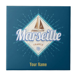 Stadt Marseille Frankreich Retroschiff Vintag Fliese