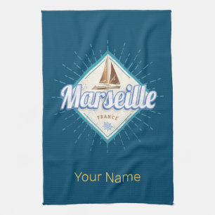 Stadt Marseille Frankreich Retroschiff Vintag Geschirrtuch