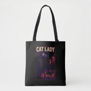 Stadt Nacht Sass Katzenlady Comic Kunst Schwarze K Tasche