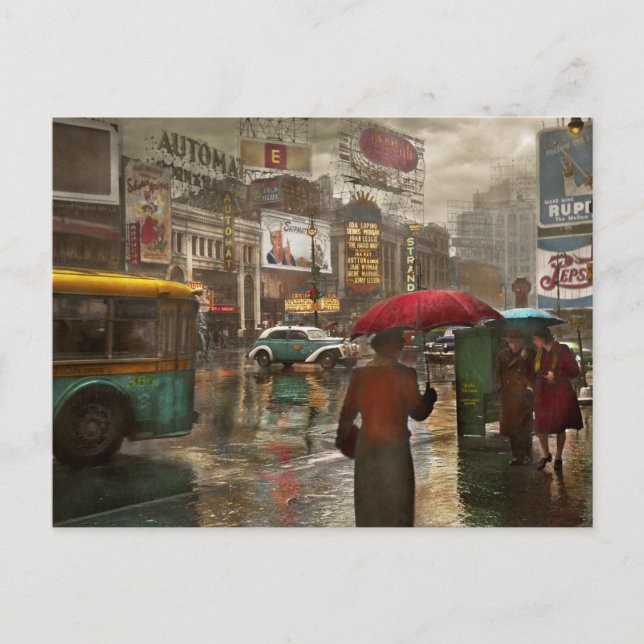 Stadt - NY - Times Square an einem regnerischen Ta Postkarte (Vorderseite)
