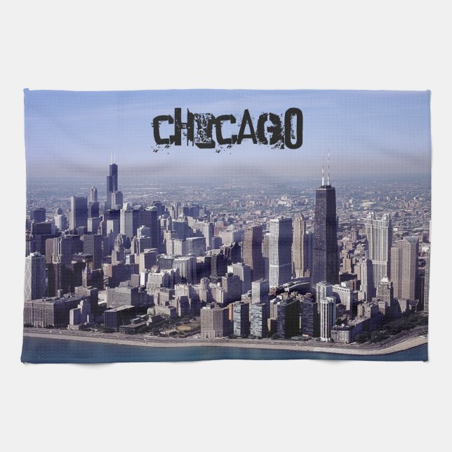 Stadt-Park-Gebäude-Schicksal Chicagos Illinois win Geschirrtuch (Horizontal)