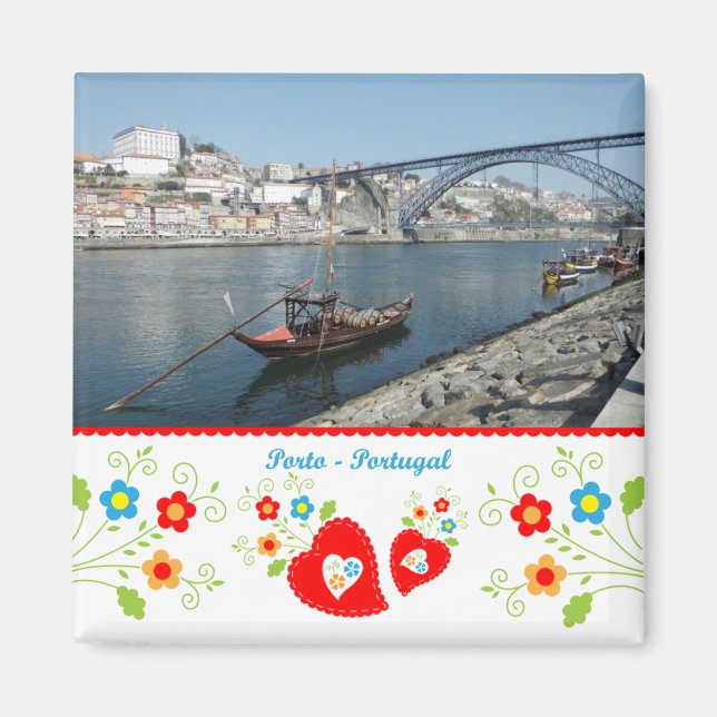 Stadt Porto am Fluss Douro und Eisenbrücke Magnet (Vorne)