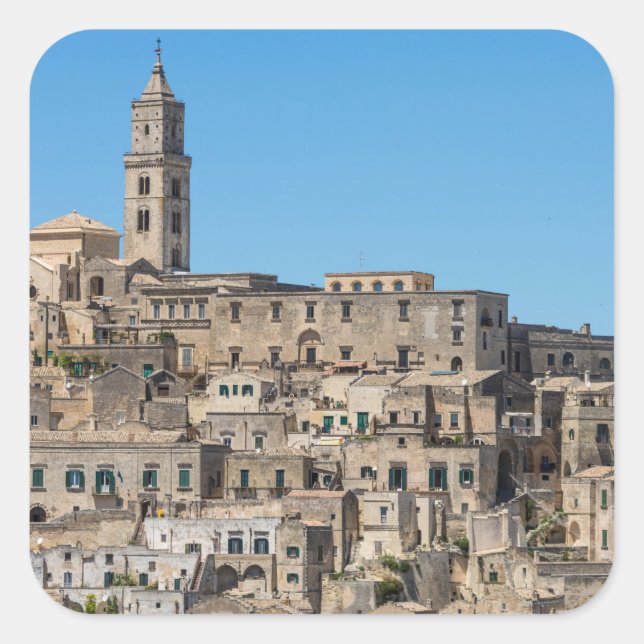 Stadt Sassi di Matera in Italien Quadratischer Aufkleber (Vorderseite)