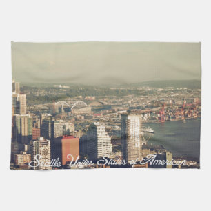 Stadt Seattle. Blick vom Stadtturm. Landschaft Handtuch