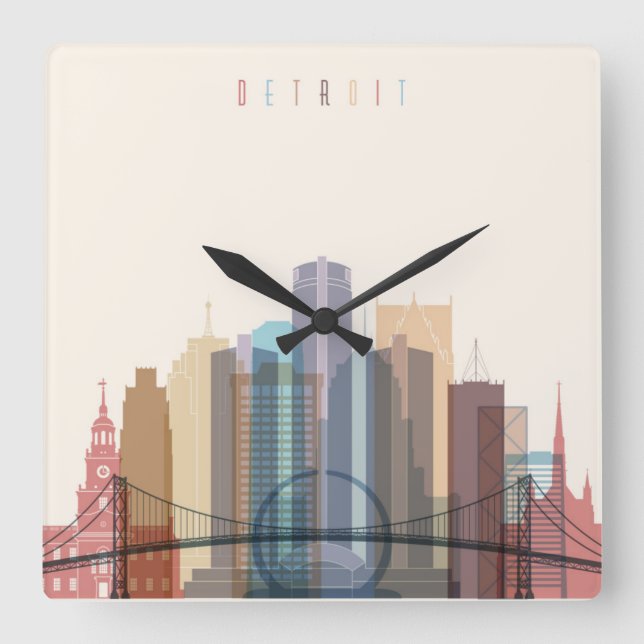 Stadt-Skyline Detroits, Michigan | Quadratische Wanduhr (Vorderseite)