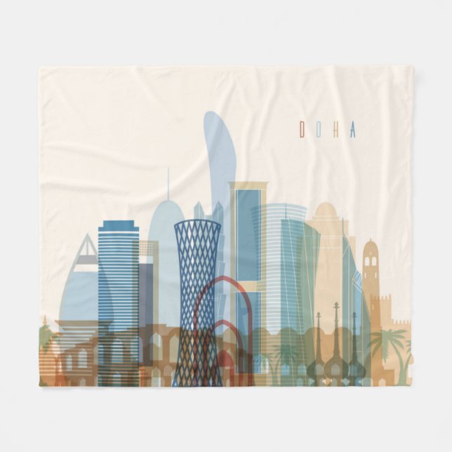 Stadt-Skyline Dohas, Qatar | Fleecedecke (Vorderseite (Horizontal))