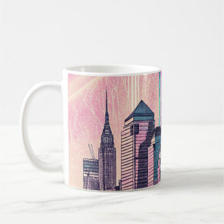 Stadt-Skyline Holografisches Glitch-Art-Plakat Kaffeetasse