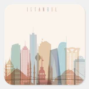 Stadt-Skyline Istanbuls, die Türkei   Quadratischer Aufkleber